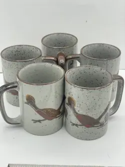 VINTAGE OTAGIRI SPECKLED STONEWARE ROADRUNNER BIRD CACTUS COFFEE MUG CUP BROWN 5