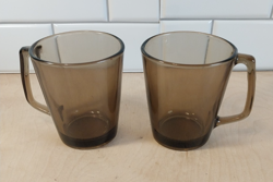 PYREX 1400 SMOKED AMBER GLASS MUG COFFEE CUP ~ SET OF 2 ~ CORNING USA ~ VINTAGE