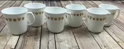 VINTAGE PYREX GOLDEN BUTTERFLY CORELLE CORNING WARE MUG COFFEE CUP SET OF 6