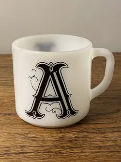 VINTAGE FEDERAL WHITE MILK GLASS MUG CUP MONOGRAM INITIAL 