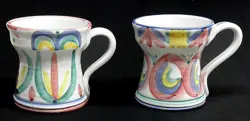2 VINTAGE VIETRI COLORFUL MUGS 1986 HAND PAINTED ITALY SIGNED ART POTTERY