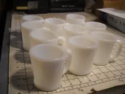 ANCHOR HOCKING FIRE KING COFFEE MUGS/CUPS WHITE MILK GLASS VINTAGE LOT OF 10