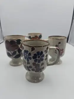 VINTAGE OTAGIRI COFFEE MUG CUP BROWN SPECKLED PEDESTAL STONEWARE SET OF 4