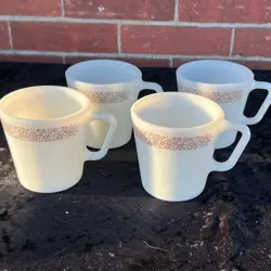 VINTAGE PYREX CORNING CORELLE WOODLAND BROWN FLORAL WHITE COFFEE MUGS SET OF 4