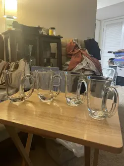 VINTAGE INDIANA GLASS TIARA CLEAR GLASS HUNTER HORN BEER MUG CUP SET OF 4 HEAVY
