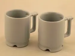 2 VINTAGE FRANKOMA POTTERY C1 BLUISH GRAY FOOTED COFFEE MUGS HOLDS 10 OZ.
