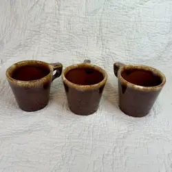 SET OF 3 VINTAGE HULL BROWN DRIP GLAZE POTTERY COFFEE MUGS USA