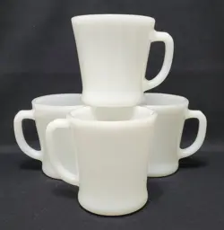 4 VINTAGE ANCHOR HOCKING FIRE KING WHITE COFFEE MUG CUP USA D-HANDLE MILK GLASS