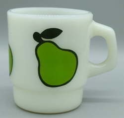 VINTAGE FIRE KING MILK GLASS MUG GREEN PEAR