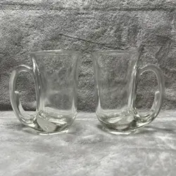 2 INDIANA GLASS TIARA HUNTER HORN BEER MUG CUP CLEAR GLASS 12 OZ VTG HEAVY