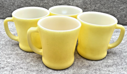 4 VINTAGE YELLOW FIRE KING COFFEE CUPS ANCHOR HOCKING MILK GLASS 8 OZ.