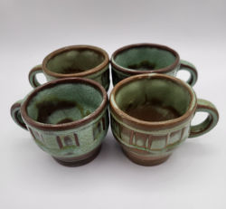 4 VINTAGE FRANKOMA POTTERY VINTAGE PRAIRIE GREEN WAGON WHEEL MUGS 2.75