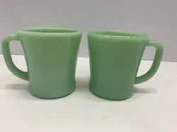 SET OF 2 VINTAGE FIRE KING JADEITE RESTAURANT WARE D HANDLE COFFEE CUP MUGS EXC