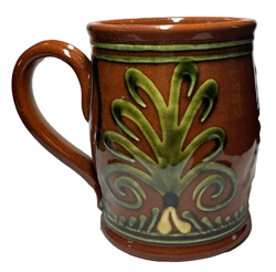 VINTAGE SJ POTTERY BETHEL MISSOURI REDWARE MUG TREE DECORATION FOLK ART