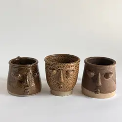 3 VINTAGE UGLY FUNNY 3D FACE MUG ART POTTERY CUP STONEWARE COFFEE TEA MUG