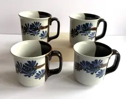 VINTAGE POTTER'S SELECTION BY RANMARU STONEWARE (4) COFFEE MUG JAPAN BLUE BROWN