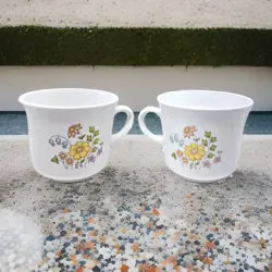 VTG CORELLE BY CORNING SPRING MEADOW REPLACEMENT COFFEE MUGS/ TEA CUPS SET OF 2