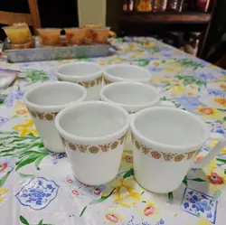 VINTAGE CORELLE BY CORNING PYREX SET OF 6 BUTTERFLY GOLD CUPS