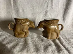 VINTAGE 1979 FRANKOMA POTTERY DEM DONKEY MUG SET 2