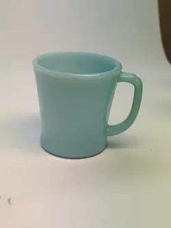 VTG FIRE-KING OVEN WARE DELPHITE  BLUE MILK GLASS D-HANDLE MUG MCM