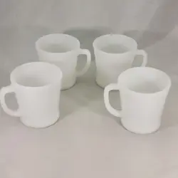 4 VINTAGE FIRE KING IVORY MILK WHITE COFFEE MUG CUP D-HANDLE OVEN WARE SET