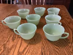 JADEITE JANE RAY TEA CUP VTG COFFEE FIRE KING OVEN WARE GREEN GLASS MUG LOT OF 8