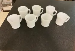7 FIRE KING COFFEE MUGS CUPS WHITE MILK GLASS D HANDLE VINTAGE MCM DINER