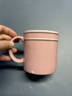 VINTAGE JMP CHROMATICS PINK MAUVE COFFEE MUG CUP STRIPES STONEWARE JAPAN