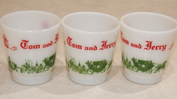 VTG TOM & JERRY MILK GLASS EGG NOG MUGS PUNCH BOWL CUPS LOT OF (3)