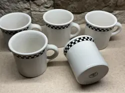 HTF 5 LARGE 13 OZ VTG HOMER LAUGHLIN BLACK CHECKER COFFEE MUG RESTAURANT DINER
