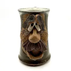 VINTAGE UGLY FUNNY 3D FACE MUG, MMS MAHON STONEWARE POTTERY MUSTACHE  MAN