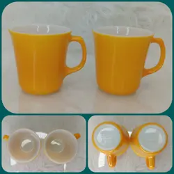 2 CORNING WARE COFFEE CUP MUG SUNFLOWER GOLD YELLOW MILK GLASS VINTAGE SET