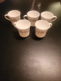 VTG CORNING CORELLE CALLAWAY IVY SWIRL COFFEE TEA MUGS CUPS, GREEN IVY SET OF 5
