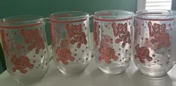 SET OF 4 VINTAGE HAZEL ATLAS PINK ELEPHANT HANDLED GLASS MUG 5