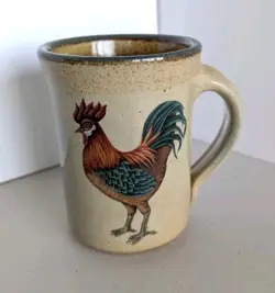 VTG MONROE SALTWORKS SALT POTTERY MUG WITH ROOSTER MONROE MAINE COFFEE CUP EUC