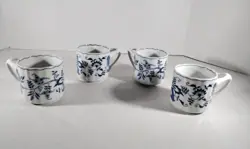 BLUE DANUBE ONION COFFEE TEA MUGS MUG SET OF 4 RECTANGULAR MARK 3 INCH VINTAGE