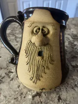 1970S VINTAGE PETER PETRIE 3D FUNNY UGLY FACE BEARDED STONEWARE MUG 1974 POTTERY