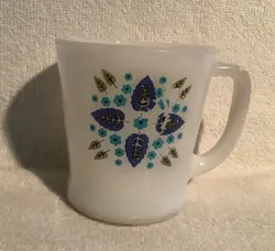 VINTAGE FIRE KING MILK GLASS CUP MARCREST SWISS ALPINE CHALET PATTERN