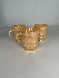 VINTAGE ANCHOR HOCKING FIRE KING PEACH LUSTER KIMBERLY MUGS LOT OF 3
