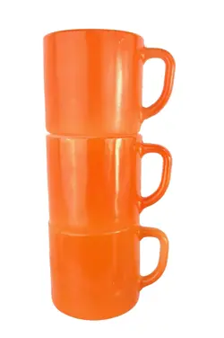 VINTAGE FEDERAL GLASS SET OF 3 ORANGE D HANDLE COFFEE CUPS