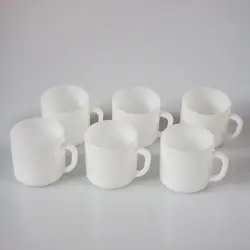 VINTAGE FEDERAL GLASS MILK GLASS MUGS WITH D HANDLES - SET OF 6