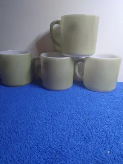 4 VINTAGE FEDERAL GLASS GREEN STACKING COFFEE MUG CUP