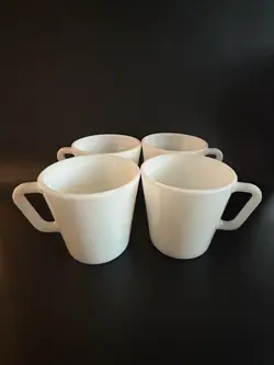 VINTAGE SET OF 4 PYREX COFFEE MUG OR CUP, WHITE MILK GLASS, PLAIN MARKED