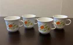 SET OF 4 VINTAGE CORNING WARE CORELLE WILDFLOWER COFFEE TEA CUPS MUGS HANDLES