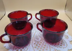 LOT OF 4 VINTAGE ARCOROC FRANCE RUBY RED GLASS CLASSIQUE COFFEE TEA CUPS