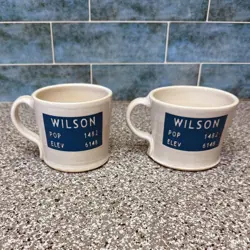 PAIR VINTAGE RED BISON STUDIO POTTERY 12 OUNCE MUGS WILSON, WYOMING GRAPHIC