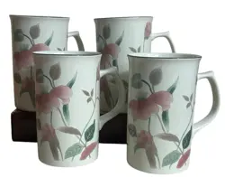 4 VINTAGE MIKASA COFFEE MUGS CONTINENTAL SILK FLOWERS PINK GREEN WHITE FLORAL