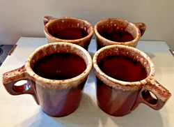 HULL BROWN DRIP GLAZE COFFEE MUG POTTERY USA OVEN PROOF SET OF 4 VINTAGE
