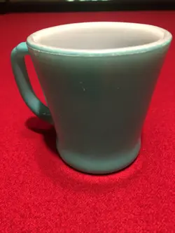 VTG MCM FIRE KING BLUE GREEN COFFEE CUP MUG D HANDLE MILK GLASS ANCHOR HOCKING