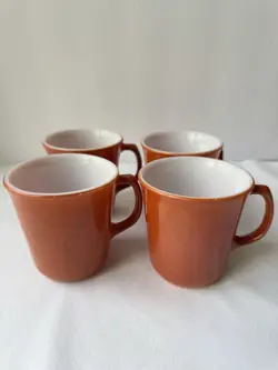 VINTAGE 4 CORELLE CORNING BURNT ORANGE CINNAMON RUST COFFEE MUGS